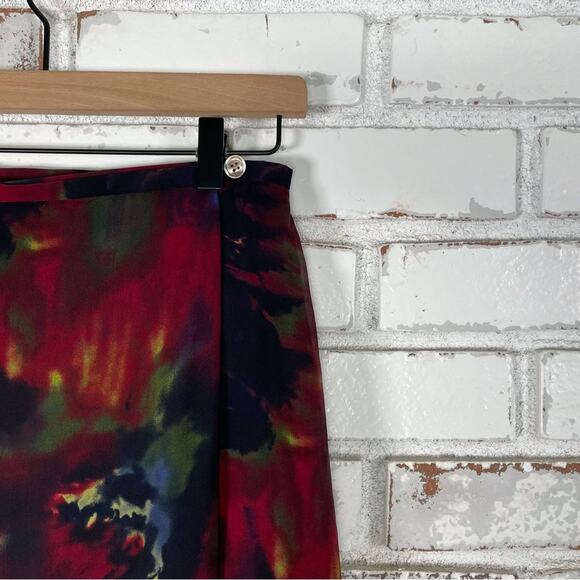 Liz Claiborne Petite Color Bleed Green Pink Black Tie Dye Wrap Midi Skirt Size 2 - Picture 2 of 11